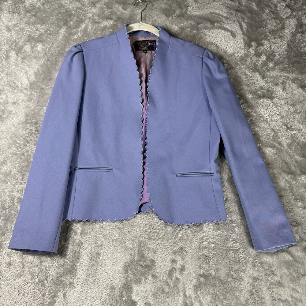 Vintage 90s Ladies Jacket Purple Blazer Whip O Will M Scalloped Womens 8 Career